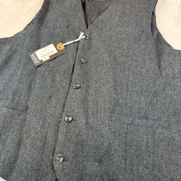 Emerald Isle Weaving Mens Navy Herringbone Wool Touch Waistcoat Vest Size XXL - Picture 9 of 10